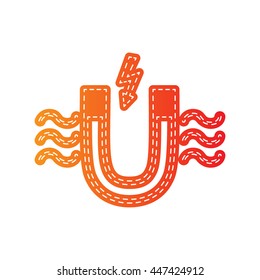 Magnet with magnetic force indication. Orange applique isolated.