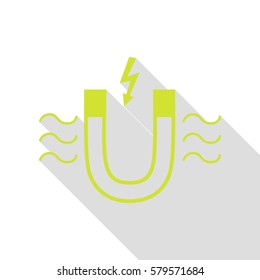 Magnet with magnetic force indication. Pear icon with flat style shadow path.