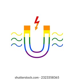 Magnet with magnetic force indication. Rainbow gay LGBT rights colored Icon at white Background. Illustration.