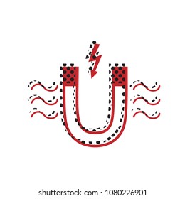 Magnet with magnetic force indication. Vector. Brown icon with shifted black circle pattern as duplicate at white background. Isolated.