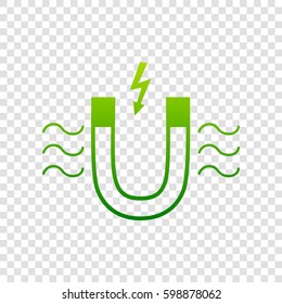 Magnet with magnetic force indication. Vector. Green gradient icon on transparent background.
