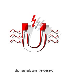 Magnet with magnetic force indication. Vector. Detachable paper icon with red body stock. Isolated.