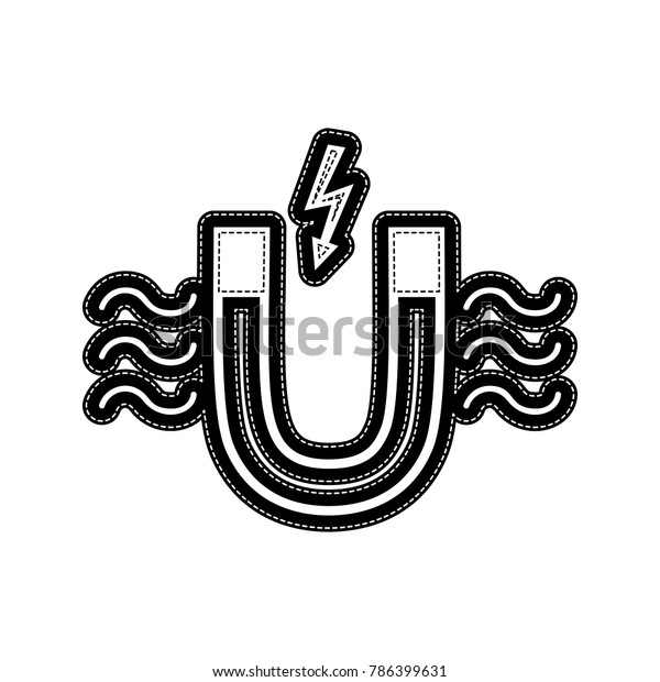 Magnet with magnetic force indication. Vector.\
Flat style black icon on\
white.