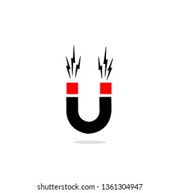 Magnet with magnetic power icon vector illustration, flat cartoon magnet isolate on white background. eps10