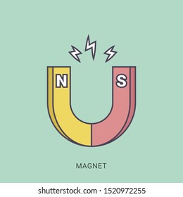 Magnet with Magnetic Power Isolated on White Background. solid color with outline concept.