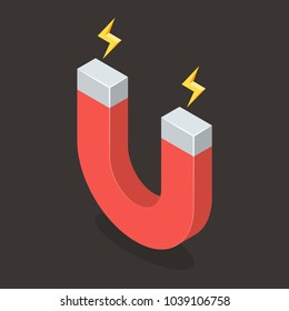 Magnet with Magnetic Power. Isometric Vector Illustration