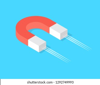 Magnet with magnetic power, magnetism concept, source of magnetize, attracting profit and money symbol vector isolated icon, gravitation concept
