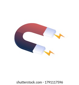 Magnet with magnetic power, magnetism concept, source of magnetize, attracting profit and money symbol vector icon. Flat design. Vector illustration of magnet gravitation concept. 