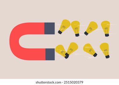 Magnet magnetize lightbulb ideas. concept of new ideas, opportunity and success