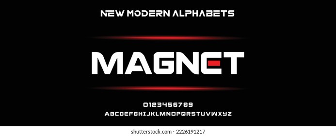 MAGNET Modern Bold Font. Regular Italic Number Typography urban style alphabet fonts for fashion, sport, technology, digital, movie, logo design, vector illustration