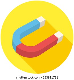 Magnet, modern flat icon with long shadow