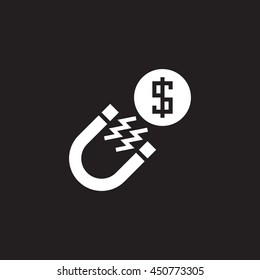 magnet money icon vector, attracting investments solid logo, pictogram isolated on black, pixel perfect illustration
