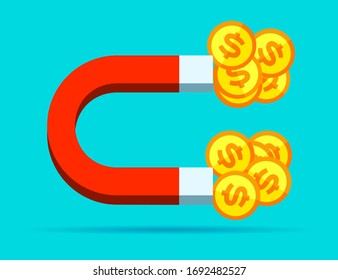Magnet for money. Loadstone icon in flat style, simple tool on color background. Vector design element for you project 