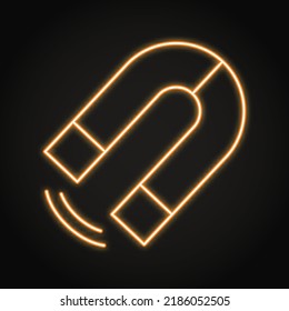 Magnet neon icon in line style. Magnetic force symbol. Law of physics. Vector illustration.