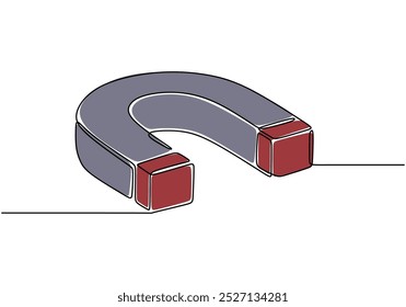 Magnet in one continuous line drawing. Minimalist design for science and attraction themes. Hand-drawn illustration for educational purposes.