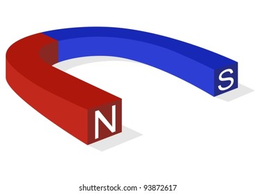 The magnet is painted in blue and red to indicate polarity.