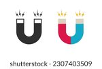 Magnet pictogram simple image vector image clipart graphic with energy power fields, flat cartoon red blue black white illustration clip art silhouette shape modern design