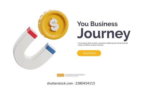Magnet power Attracting golden dollar Coin money 3D illustration vector Icon. Internet Marketing and wealth power, success strategy attraction concept Isolate on white background
