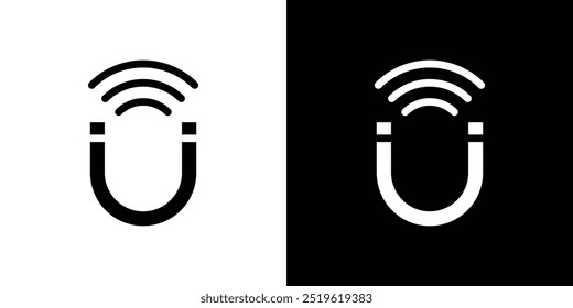 Magnet with power icon linear logo isolated