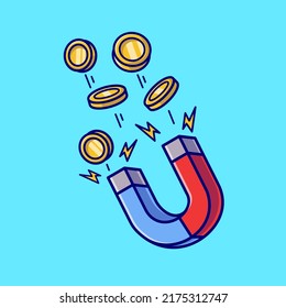 Magnet Pull Gold Coin Cartoon Vector Icon Illustration. Object Finance Icon Concept Isolated Premium Vector. Flat Cartoon Style