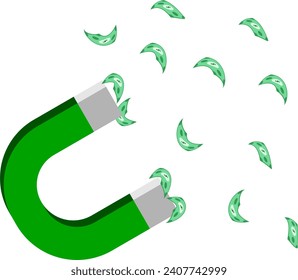 El imán tirando de dólares, el imán atrayendo dinero, el efectivo arrastrado por el imán,