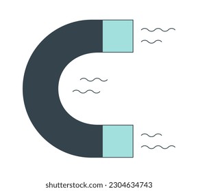 Magnet pulling in flat line color isolated vector object. Magnetic attraction. Lead magnet. Editable clip art image on white background. Simple outline cartoon spot illustration for web design