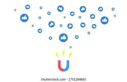 Magnet pulling or get many thumb likes. Icon flat on isolated background. Eps 10 vector