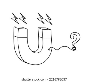 Magnet with question mark as line drawing on white background. Vector