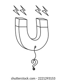 Magnet with question mark as line drawing on white background. Vector