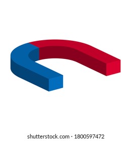 Magnet with red and blue side..3d vector illustration and isometric view.