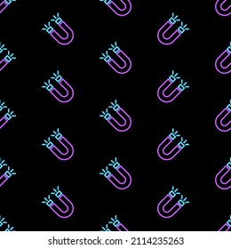 Magnet seamless pattern, bright vector illustration on black background.