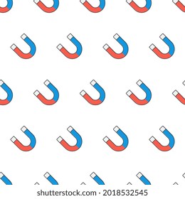 Magnet Seamless Pattern On A White Background. Horseshoe Magnet Theme Vector Illustration