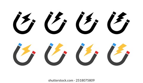 Iconos de conjunto de imanes. Estilo plano y silueta. Iconos del vector.