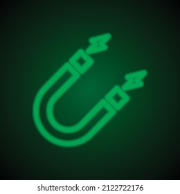 Magnet simple icon vector. Flat desing. Green neon on black background with green light.ai