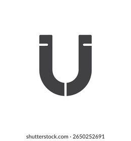 Magnet solid vector icon. A glyph-style icon of a classic horseshoe magnet. This icon symbol is great as a physics sign and magnetic field symbol.