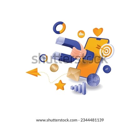 Magnet strategy to develop business flat and isometric illustration
