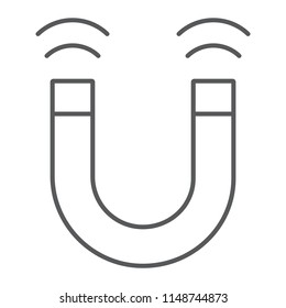Magnet thin line icon, tools and design, magnetic sign, vector graphics, a linear pattern on a white background, eps 10.