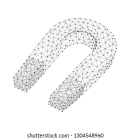 Magnet U arc-shape arc attracting from from abstract futuristic polygonal black lines and dots. Vector illustration.