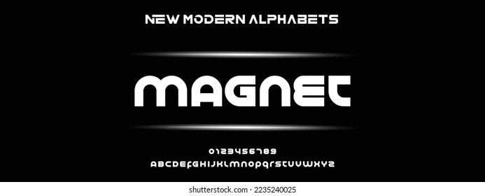 MAGNET Unique and Minimal Tech Letter set for your new startup. Creative and original font logo design. Gaming and sports vector typeface