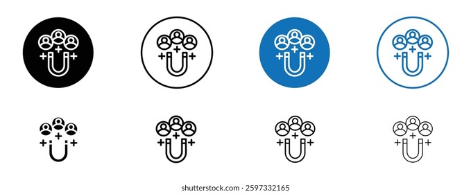 Magnet user icon set in black and blue colors on white background