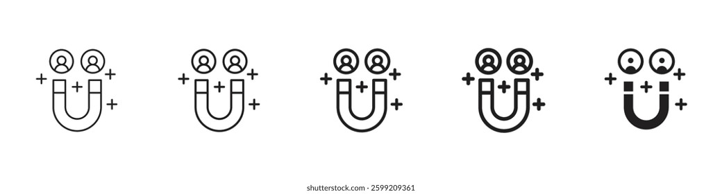 Magnet user icons in black outline, solid and colored style