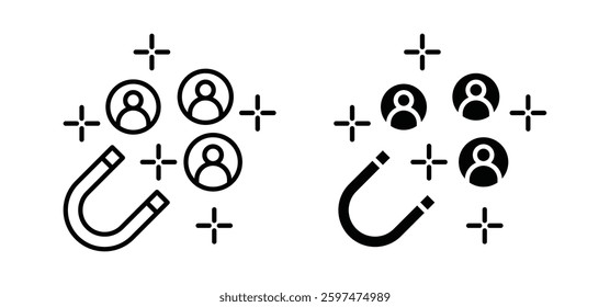 Magnet user vector icon set black filled and outlined style.