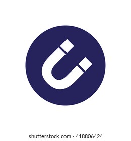 Magnet vector icon. Blue circle. Blue button