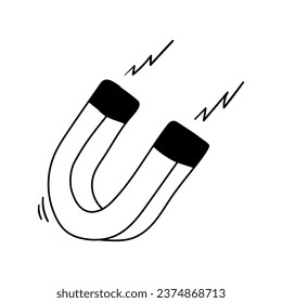 Magnet vector icon in doodle style. Symbol in simple design. Cartoon object hand drawn isolated on white background.