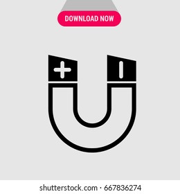 Magnet vector icon, Half round magnet object with plus and minus in the ends symbol. Simple, modern flat vector illustration for mobile app, website or desktop app 
