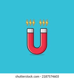 Magnet Vector Icon Illustration. Horseshoe Magnet Flat Icon