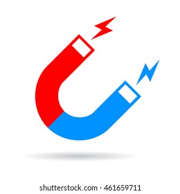 Magnet vector icon isolated on white background. Magnet sign. Magnet icon clip art. Blue and red magnet icon.