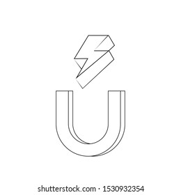 Magnet vector icon on white background. Magnet sign with lightning. Vector illustration