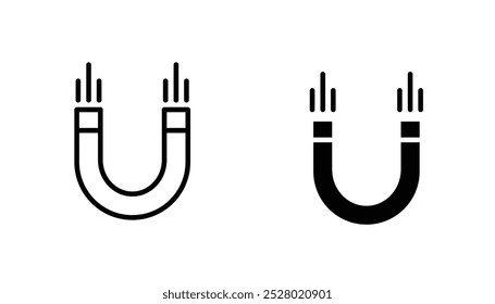 Magnet vector icon set in black and white color.