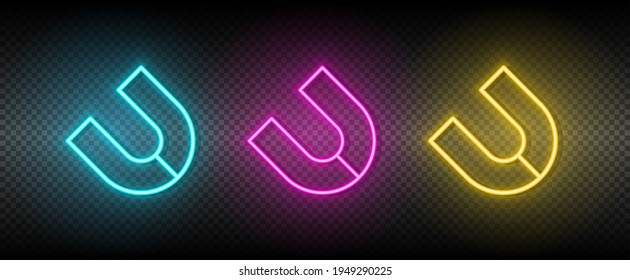 Magnet Vektorsymbol gelb, rosa, blauer Neonsatz. Vektorsymbol von Tools